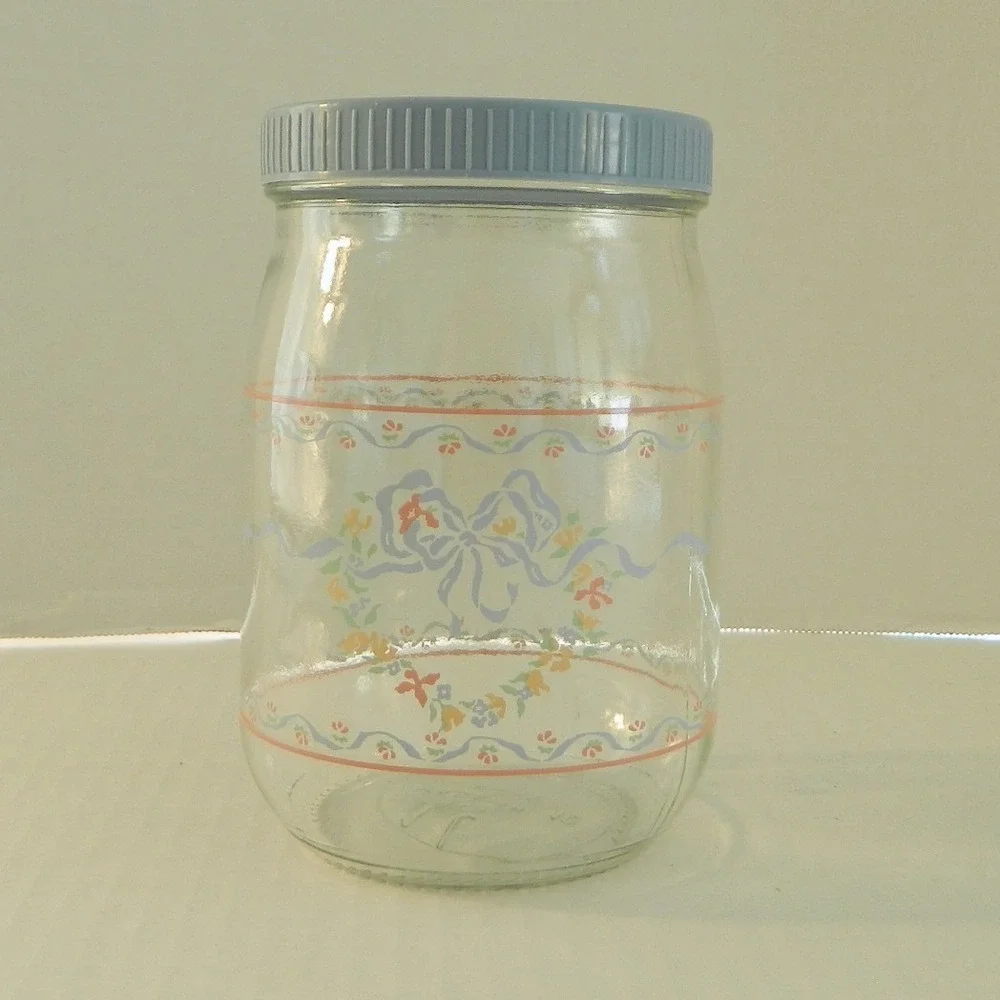 Luminarc Made in France Glass Jar 1 Liter Clear Cottagecore Heart Bow Retro